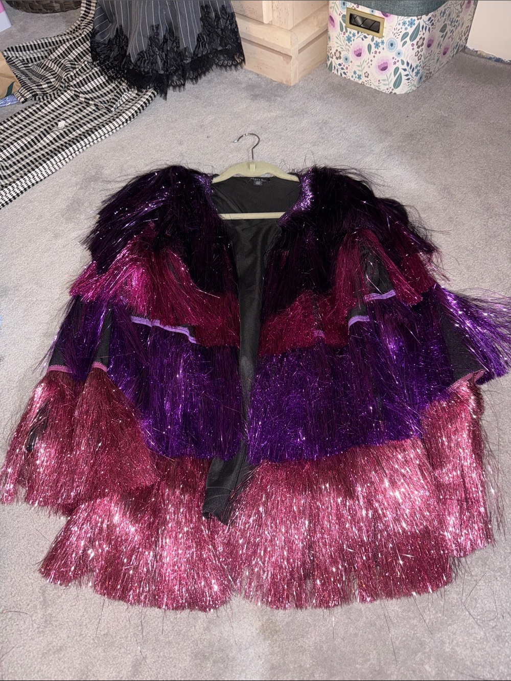NASTYGAL Metallic Fringe Layered Jacket - Purple & Magenta